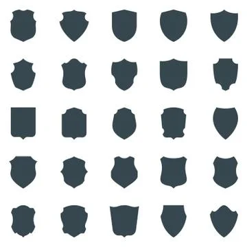 Set of black silhouette of shield isolated on white background. Stock Illustration