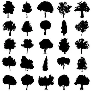 Set of black silhouette trees vector - ecology concept Stock Illustration