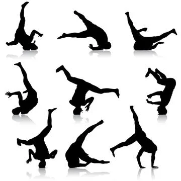 Set Black Silhouettes breakdancer on a white background Stock Illustration