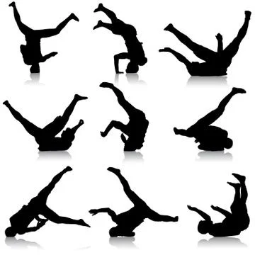 Set Black Silhouettes breakdancer on a white background Stock Illustration