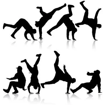 Set Black Silhouettes breakdancer on a white background Stock Illustration