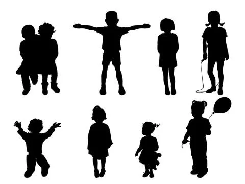 Set of black silhouettes of children Stock Illustration