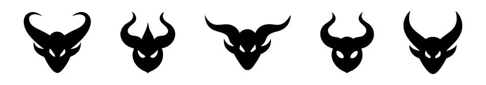 Set of Black silhouettes of a devil faces isolated on a white background. Dem Stock Illustration