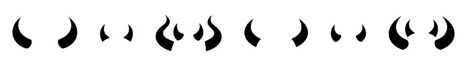 Set of Black silhouettes of devil horns with curved shape design. Demon Horns Stock Illustration
