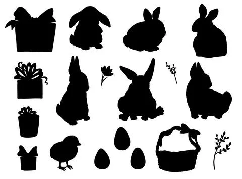 Set of black silhouettes for Easter holiday flat style, vector illustration Stock Illustration
