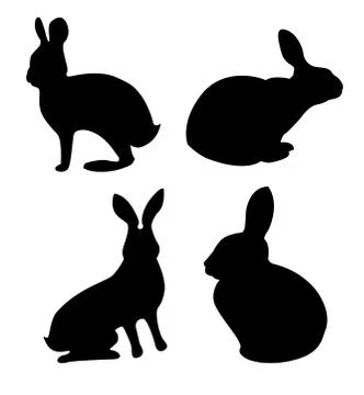 Set black silhouettes of hares in different poses. Rabbit Set Stock Illustration