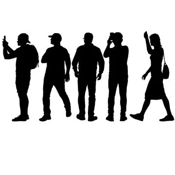 Set of black silhouettes of men and women in different poses and activities.. Stock Illustration