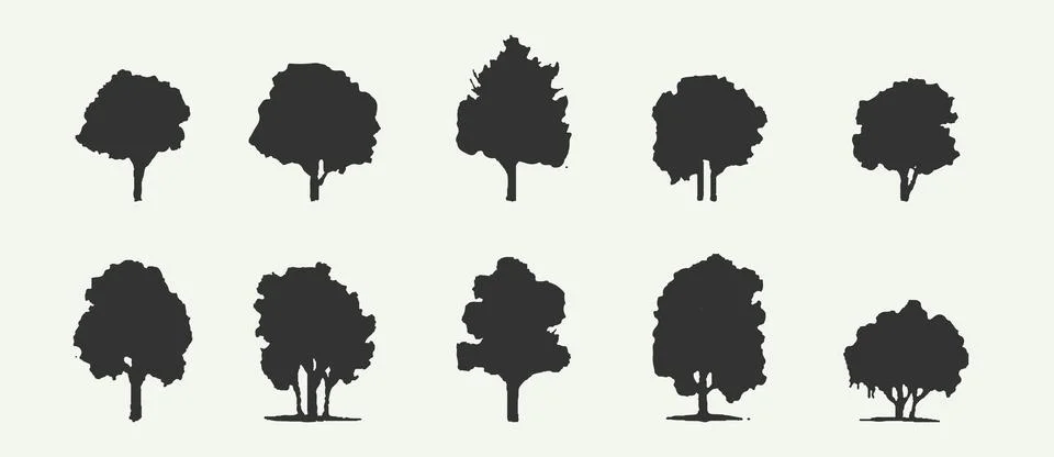 Set of black silhouettes tree isolated on white background, vector illustrati Stock Illustration