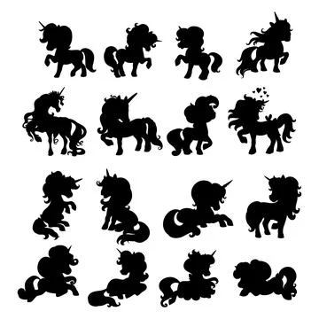 Set of black silhouettes of unicorns vector illustration Stock Illustration