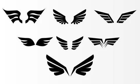 Set of black silhouettes of wings Stock Illustration