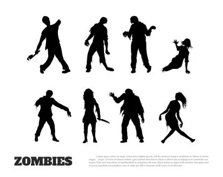 Set of black silhouettes of zombies. Isolated image of undead monster Stock Illustration
