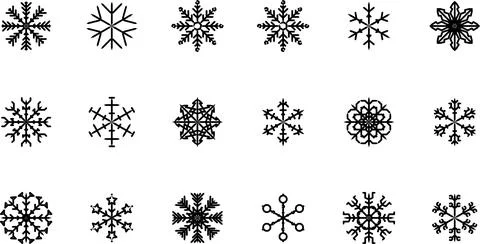 Set of black Snowflakes. Black snowflake icon. Winter flat vector decorations Stock Illustration