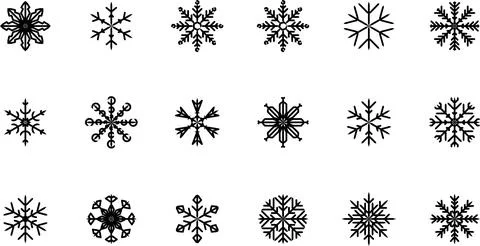 Set of black Snowflakes. Black snowflake icon. Winter flat vector decorations Stock Illustration