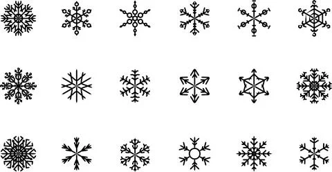 Set of black Snowflakes. Black snowflake icon. Winter flat vector decorations Stock Illustration