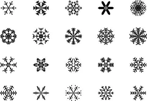 Set of black Snowflakes. Black snowflake icon. Winter flat vector decorations Stock Illustration