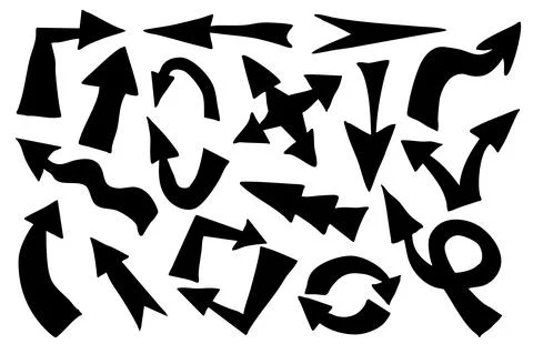 Set of black solid doodle hand drawn black arrows isolated on white. Sketch Stock Illustration