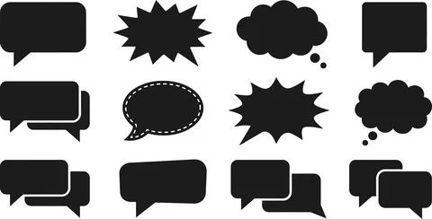 Set of black speech bubbles and thought balloons, collection of chat box ve.. Stock Illustration