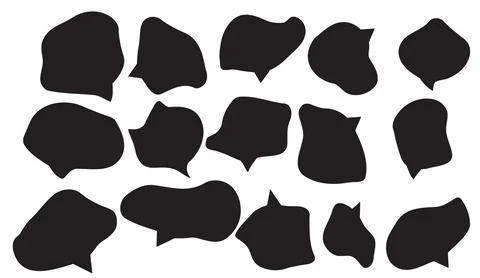 Set of black speech bubbles and thought balloons in various organic hand drawn Stock Illustration