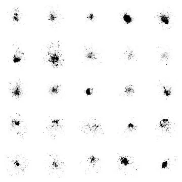 Set of black splash on white background, grunge ink blots and drops, high q.. Stock Illustration