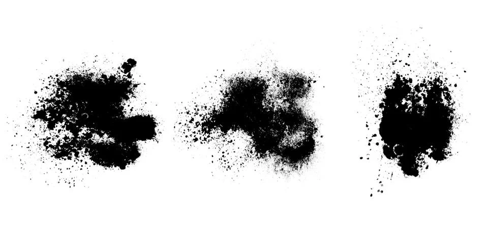 Set of black splashes with splashes isolated on white background Stock Photos
