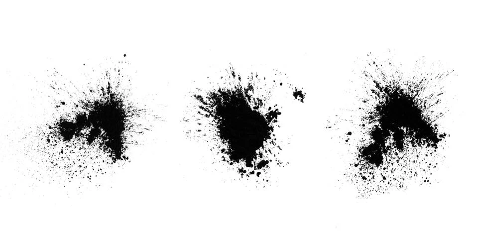 Set of black splashes with splashes isolated on white background Stock Photos
