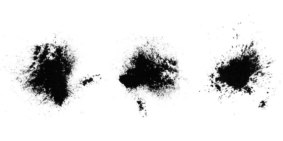 Set of black splashes with splashes isolated on white background Stock Photos