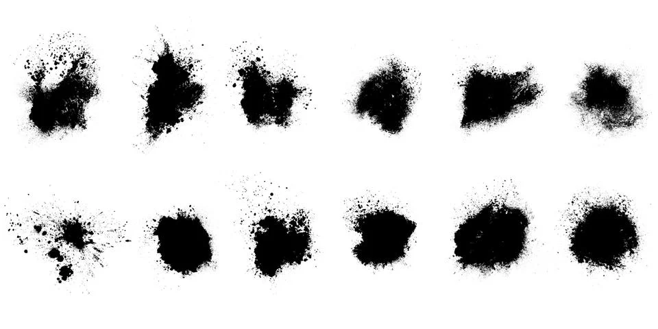 Set of black splashes with splashes isolated on white background Stock Photos