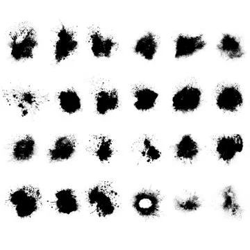 Set of black splashes with splashes isolated on white background Foto stock