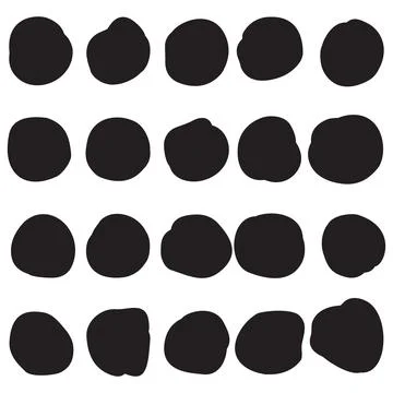 Set black spots, circle brush strokes on white background vector illustrati.. Stock Illustration