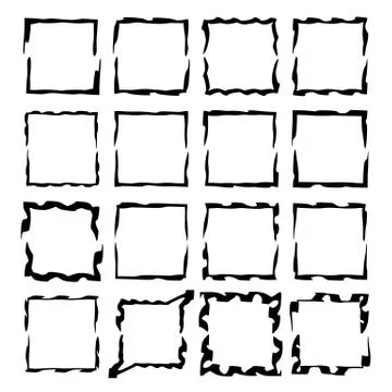 Set of black square grunge frames. Geometric empty borders. Vector illustrati Illustrazione stock