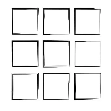 Set of black square grunge frames. Geometric rectangle borders. Vector illust 스톡 일러스트