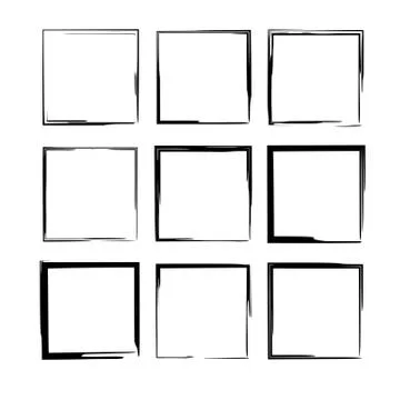 Set of black square grunge frames. Geometric rectangle empty  borders. Vector Stock Illustration