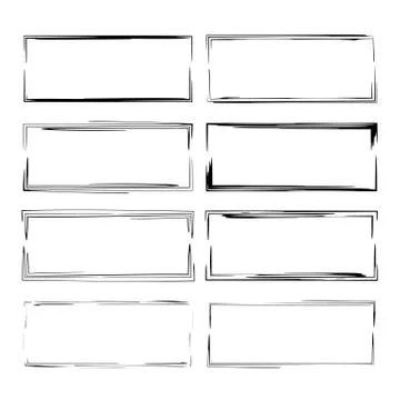 Set of black square grunge frames. Geometric rectangle empty  borders. Vector Stock Illustration