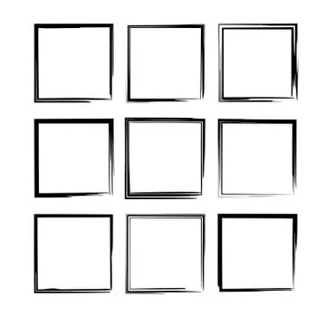Set of black square grunge frames. Geometric empty  borders. Vector illustrat Stock Illustration