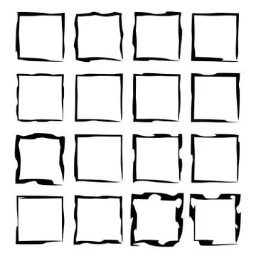 Set of black square  grunge frames. Geometric rectangle empty borders. Vector イラスト素材