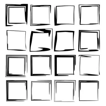 Set of black square grunge frames. Geometric empty borders.  Vector illustrat Stock Illustration