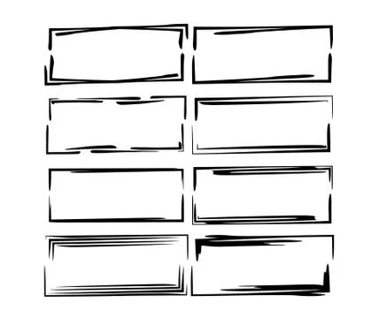 Set of black square grunge frames. Collection of geometric empty borders.  Ve Illustrazione stock