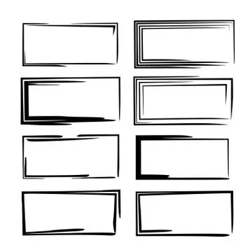 Set of black square grunge frames. Collection of geometric empty borders.  Ve Stock Illustration