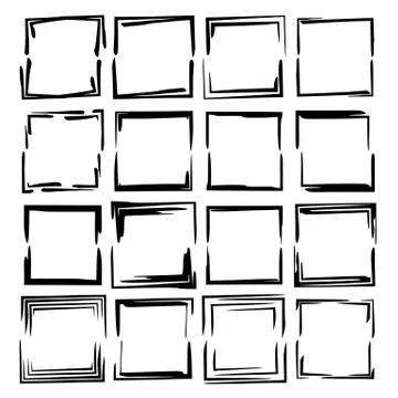 Set of black square grunge frames. Collection of geometric rextangle empty bo Stock Illustration