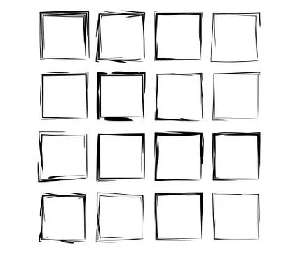 Set of black square grunge frames. Collection of geometric rectangle empty bo Stock Illustration