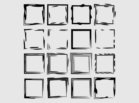 Set of black square grunge frames. Geometric empty borders isolated. Vector i Stockillustratie