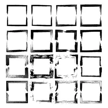 Set of black square grunge frames. Collection of geometric rectangle empty bo 스톡 일러스트