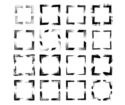Set of black square grunge frames. Geometric empty borders.  Vector illustrat イラスト素材