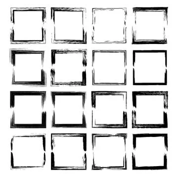 Set of black square grunge frames. Collection of geometric rectangle empty bo 库存插图