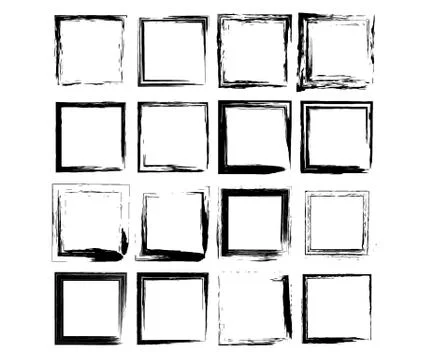 Set of black square grunge frames. Collection of geometric rectangle empty bo Stock Illustration