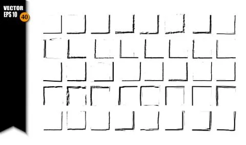 Set of black square grunge frames. Collection of geometric rectangle empty Stock Illustration