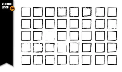 Set of black square grunge frames. Collection of geometric rectangle empty Stock Illustration