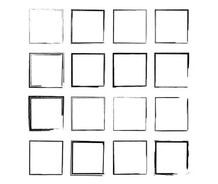 Set of black square grunge frames. Geometric empty borders collection. Vector Illustrazione stock