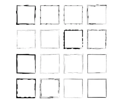 Set of black square grunge frames. Geometric empty borders collection. Vector Stockillustratie
