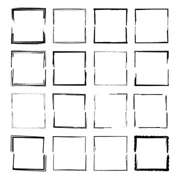 Set of black square grunge frames. Geometric empty borders collection. Vector Stock Illustration